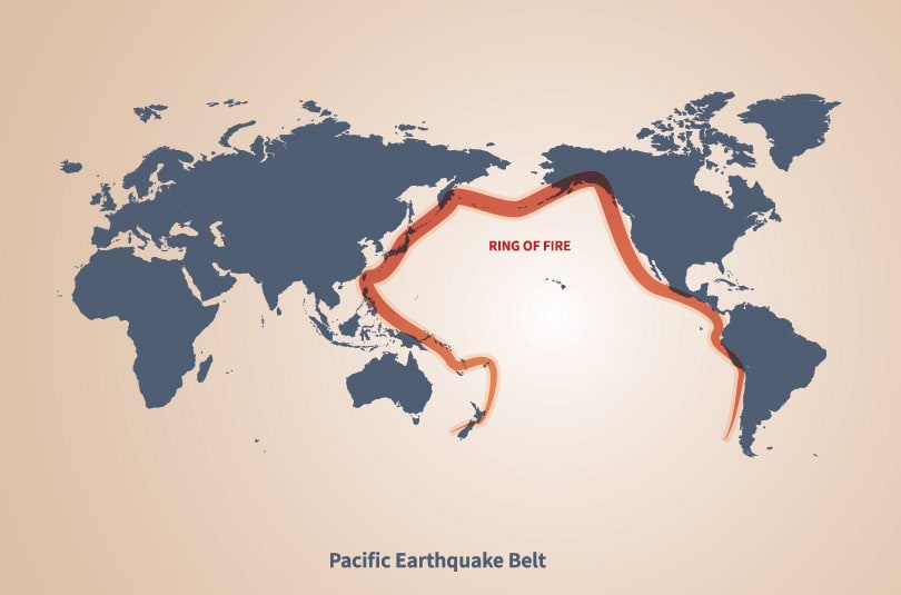 graphic vector map of pacific earthquake belt ring of fire