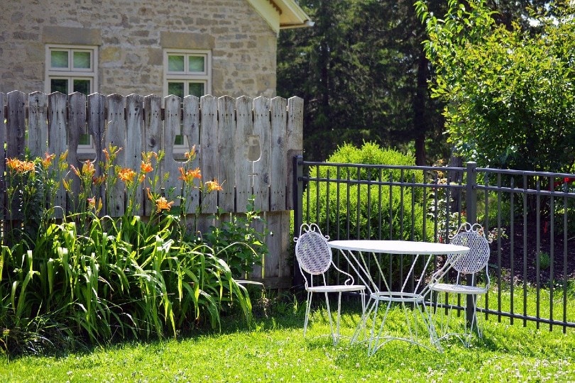 white table and chairs in the backyard